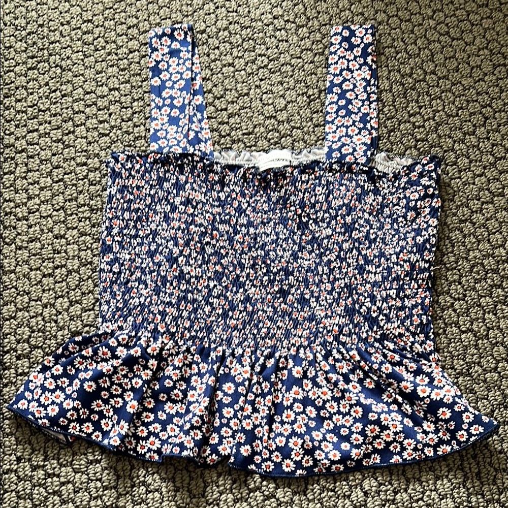 Urban Outfitters Floral Daisy Patterned Peplum Ruched Tank Top